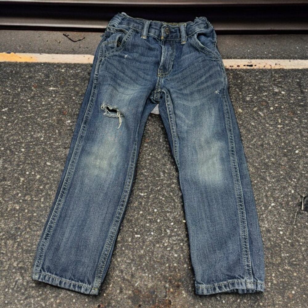 Gap Boys Jeans Sz 4 Straight Distressed Carpenter Medium‎ Wash Blue Denim